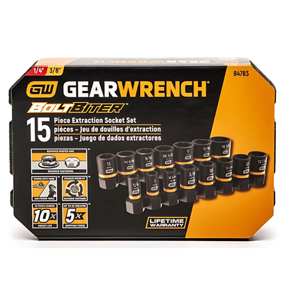 Gearwrench - Ensemble de douilles d'extraction à impact pour boulons 1/4" et 3/8" - 15 pièces