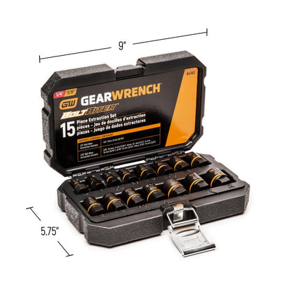 Gearwrench - Ensemble de douilles d'extraction à impact pour boulons 1/4" et 3/8" - 15 pièces