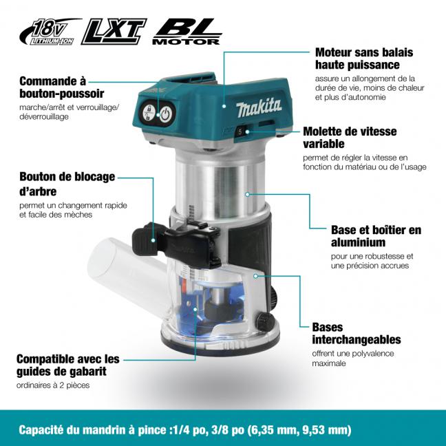 Makita 18V LXT Brushless Router With Dust Extraction - Tool only