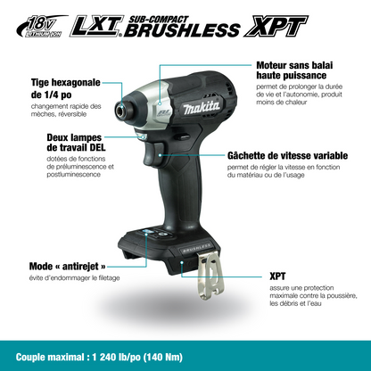 Makita Visseuse à percussion sans fil sous-compacte 1/4" avec moteur sans balais 