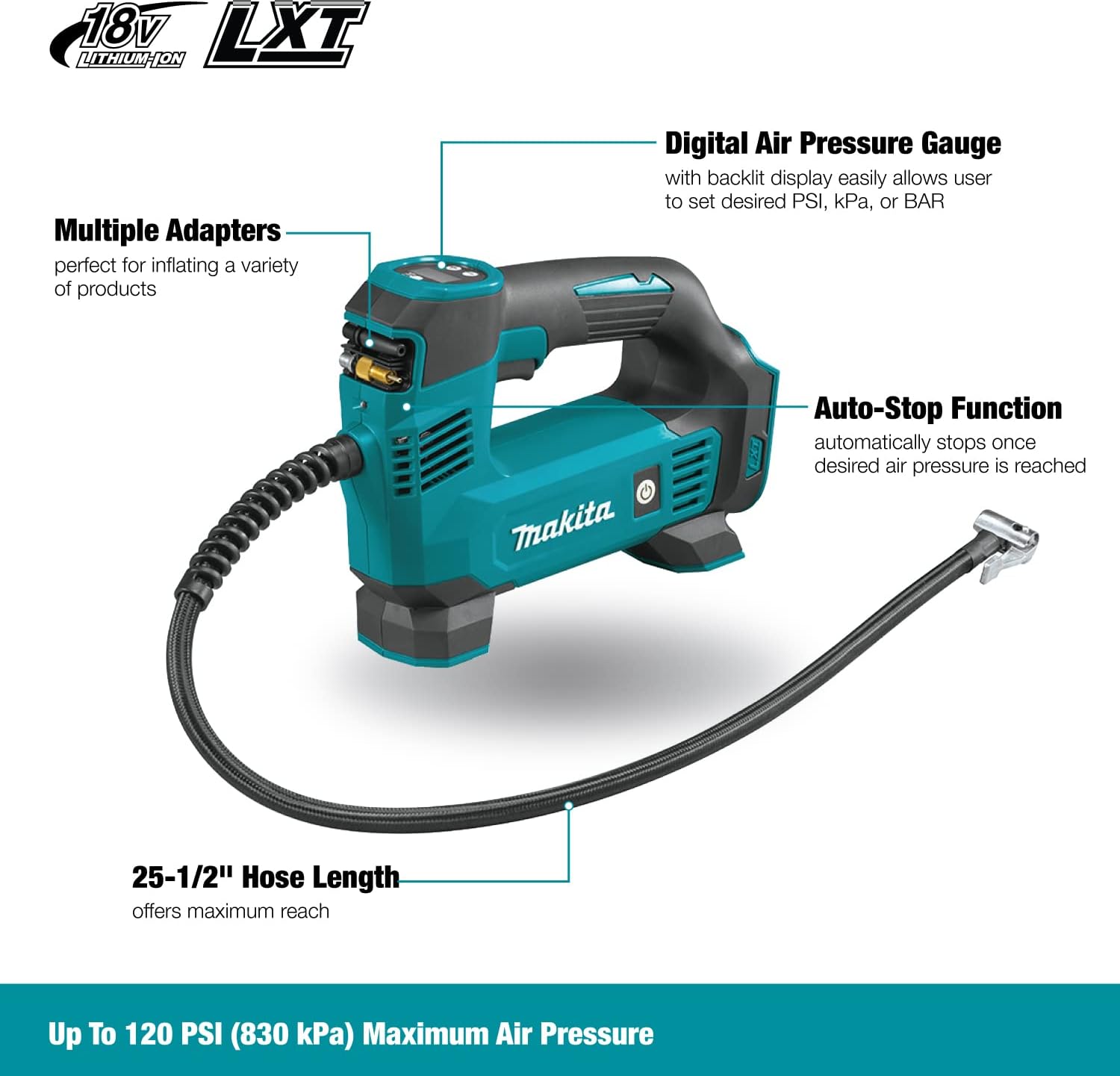 Makita 18V LXT Cordless Inflator Kit with Compact Battery