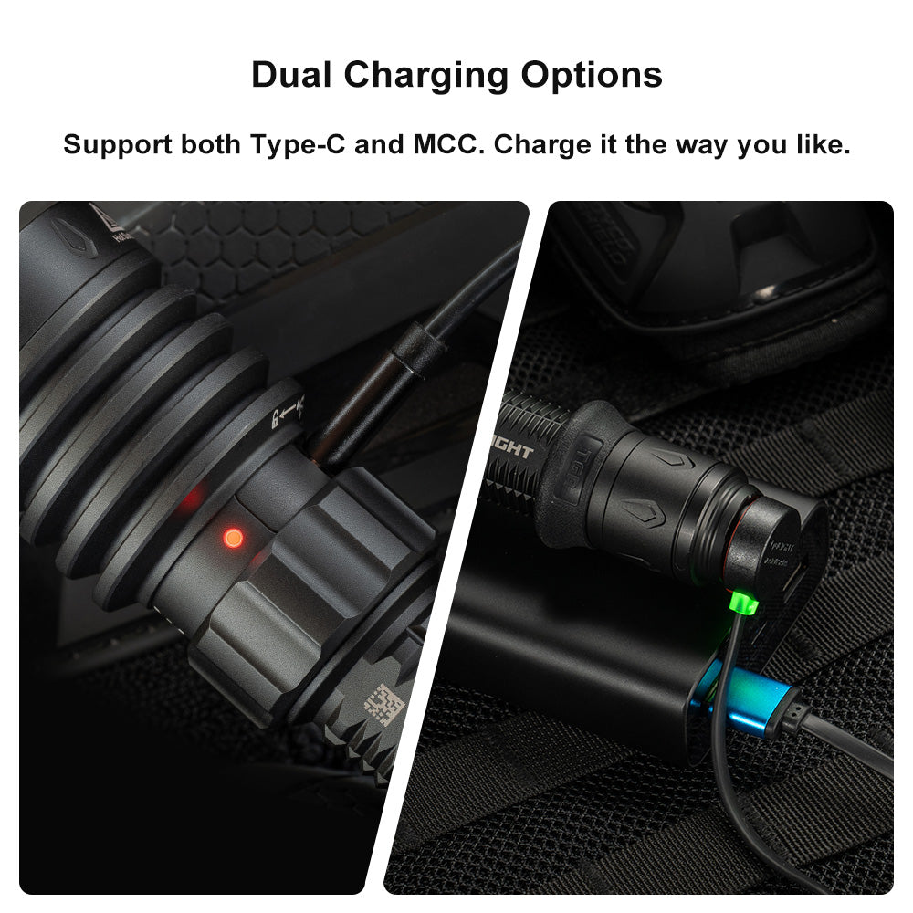 Olight Warrior X 4 LED Tactical Rechargeable Flashlight 2600 Lumens with Tri Color Battery Level Indicator - Black