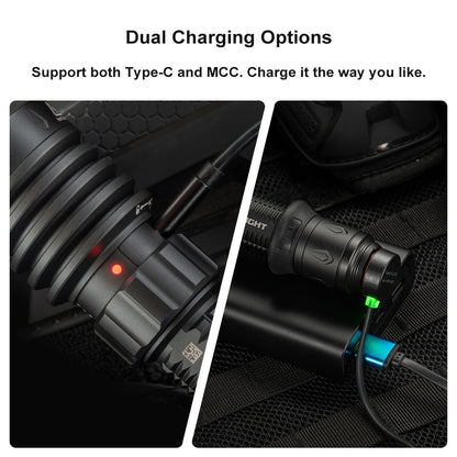 Olight Warrior X 4 LED Tactical Rechargeable Flashlight 2600 Lumens with Tri Color Battery Level Indicator - Black