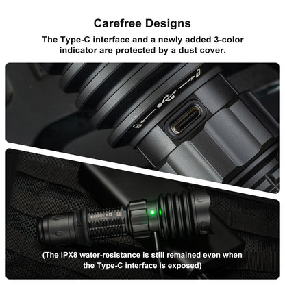 Olight Warrior X 4 LED Tactique Rechargeable Flashlight 2600 Lumens avec Indicateur de Niveau de Batterie Tri-Couleur - Noir