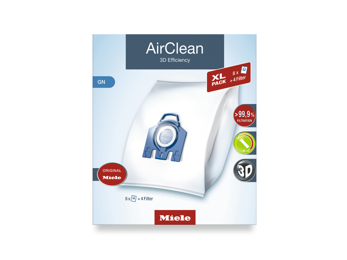 Miele Air Clean 3D Dust Bag Type GN - 8 Bags & 4 Filters - XL