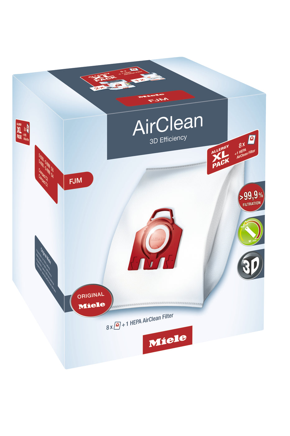 Miele Air Clean 3D Dust Bag Type FJM - 8 Bags & 4 Filters - XL