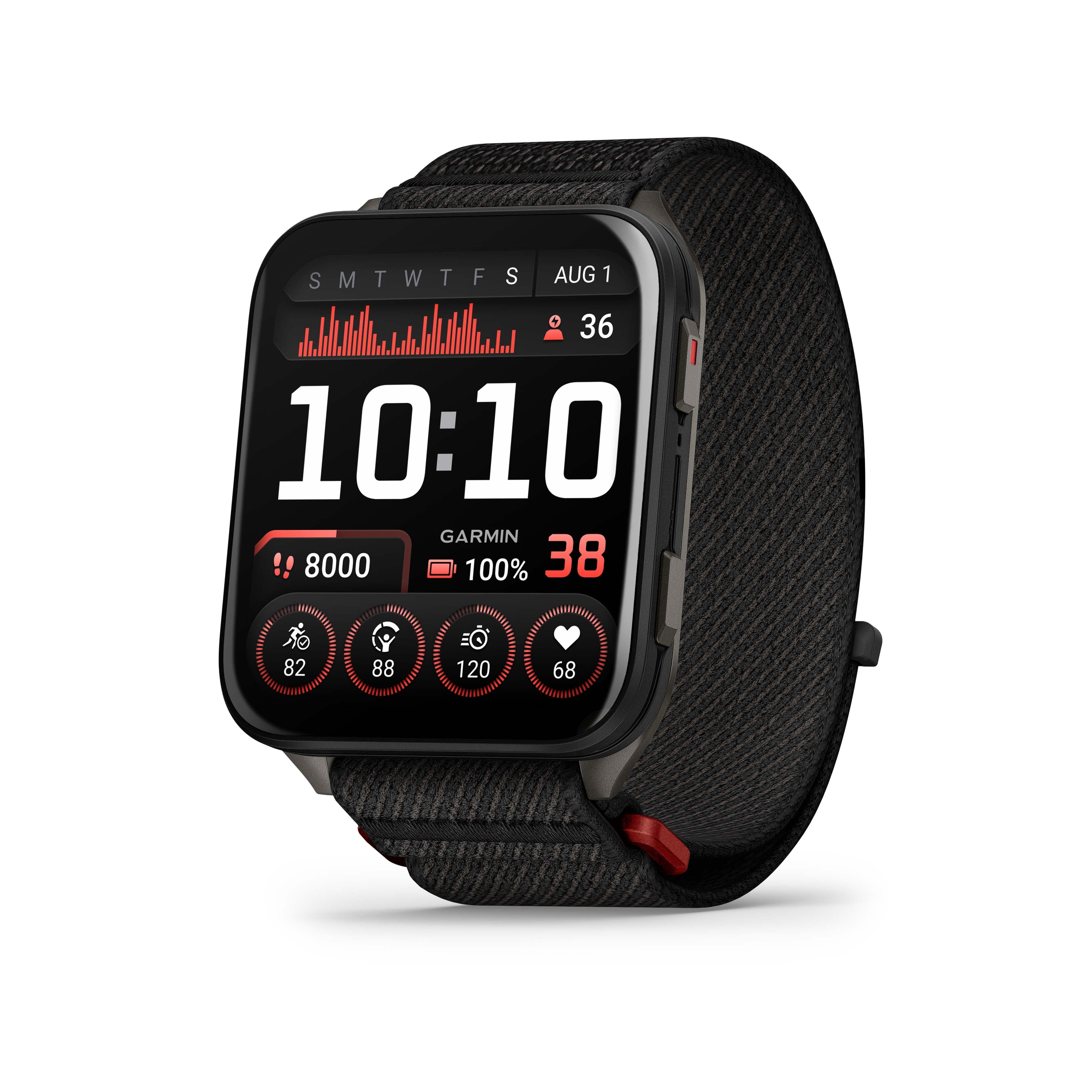 Garmin Venu X1 noir avec fond en titane ardoise et bracelet en nylon ComfortFit noir
