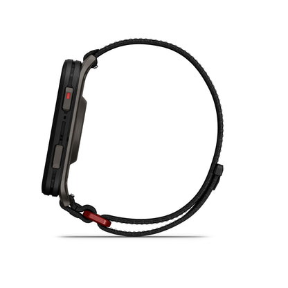 Garmin Venu X1 noir avec fond en titane ardoise et bracelet en nylon ComfortFit noir