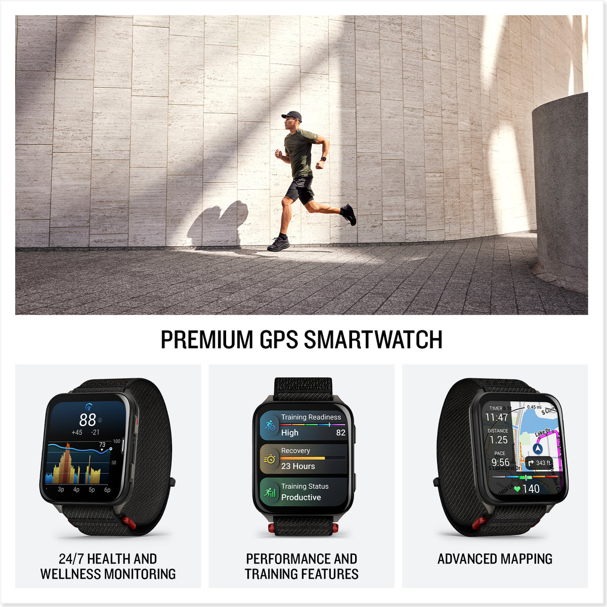 Garmin Venu X1 noir avec fond en titane ardoise et bracelet en nylon ComfortFit noir