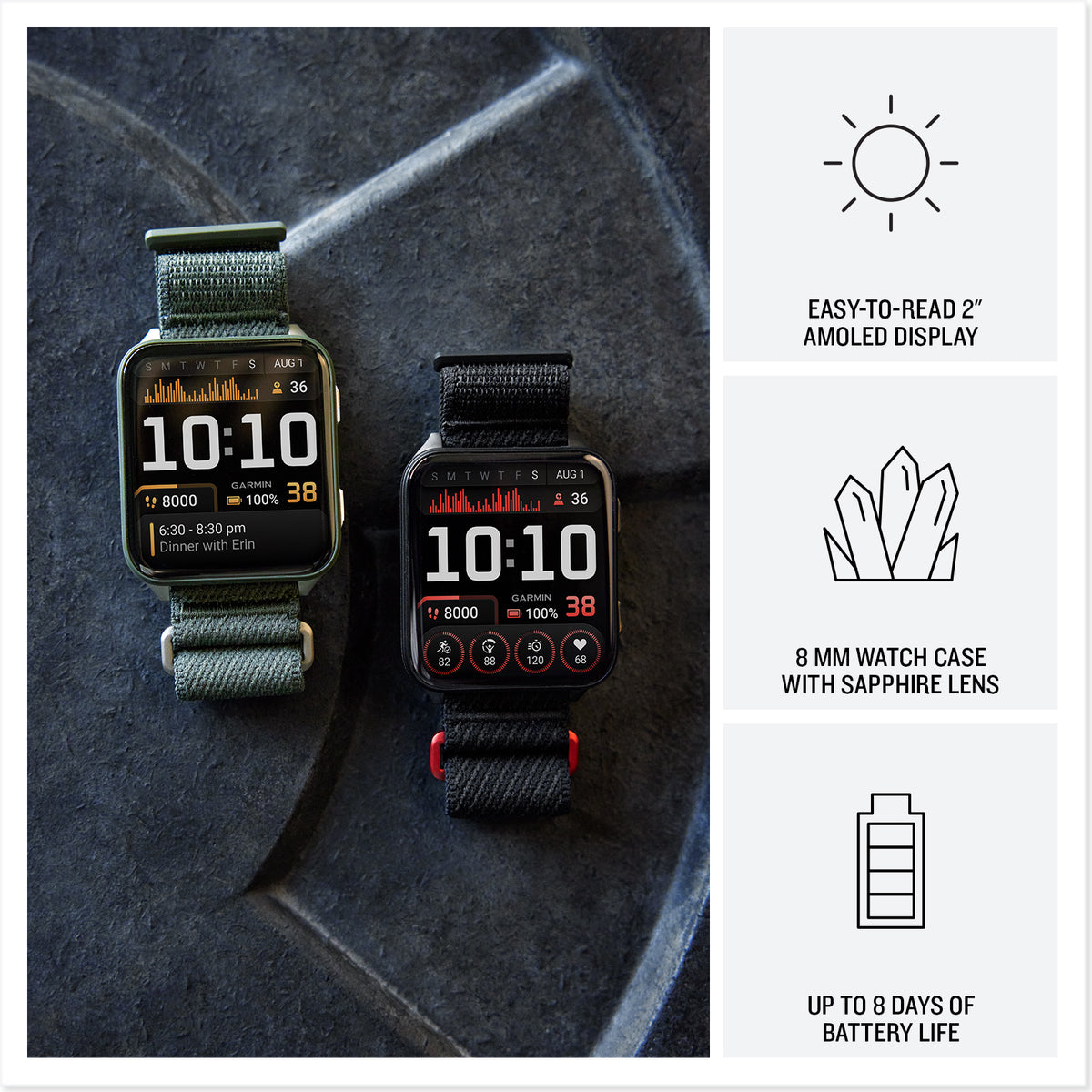 Garmin Venu X1 noir avec fond en titane ardoise et bracelet en nylon ComfortFit noir