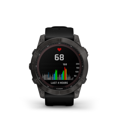 Garmin Fenix 7X Sapphire Solar Larger Adventure Smart Watch - Carbon Grey DLC Titanium with Black Band
