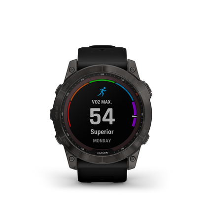 Garmin Fenix 7X Sapphire Solar Larger Adventure Smart Watch - Carbon Grey DLC Titanium with Black Band