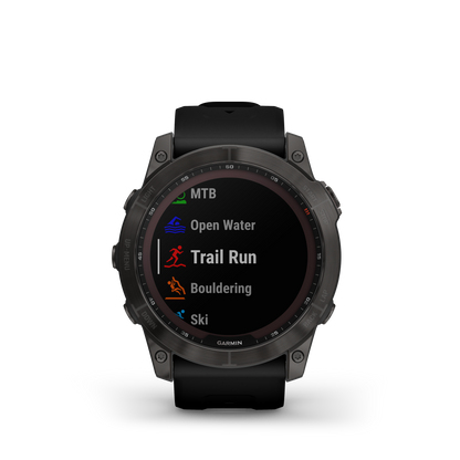 Garmin Fenix 7X Sapphire Solar Larger Adventure Smart Watch - Carbon Grey DLC Titanium with Black Band