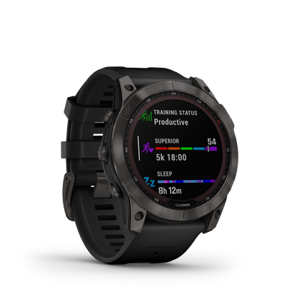 Garmin Fenix 7X Sapphire Solar Larger Adventure Smart Watch - Carbon Grey DLC Titanium with Black Band