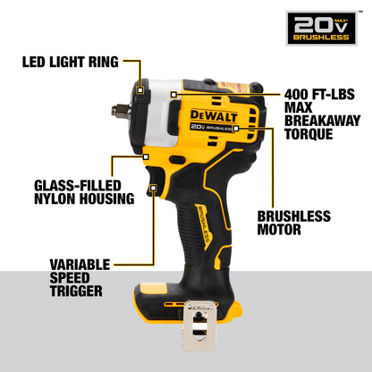 Dewalt 20V Max 3/8" Cordless Impact Wrench with Hog Ring Anvil - Tool Only