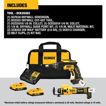 Dewalt 20V MAX Brushless Drywall Screwgun and Cut-Out Tool Combo Kit
