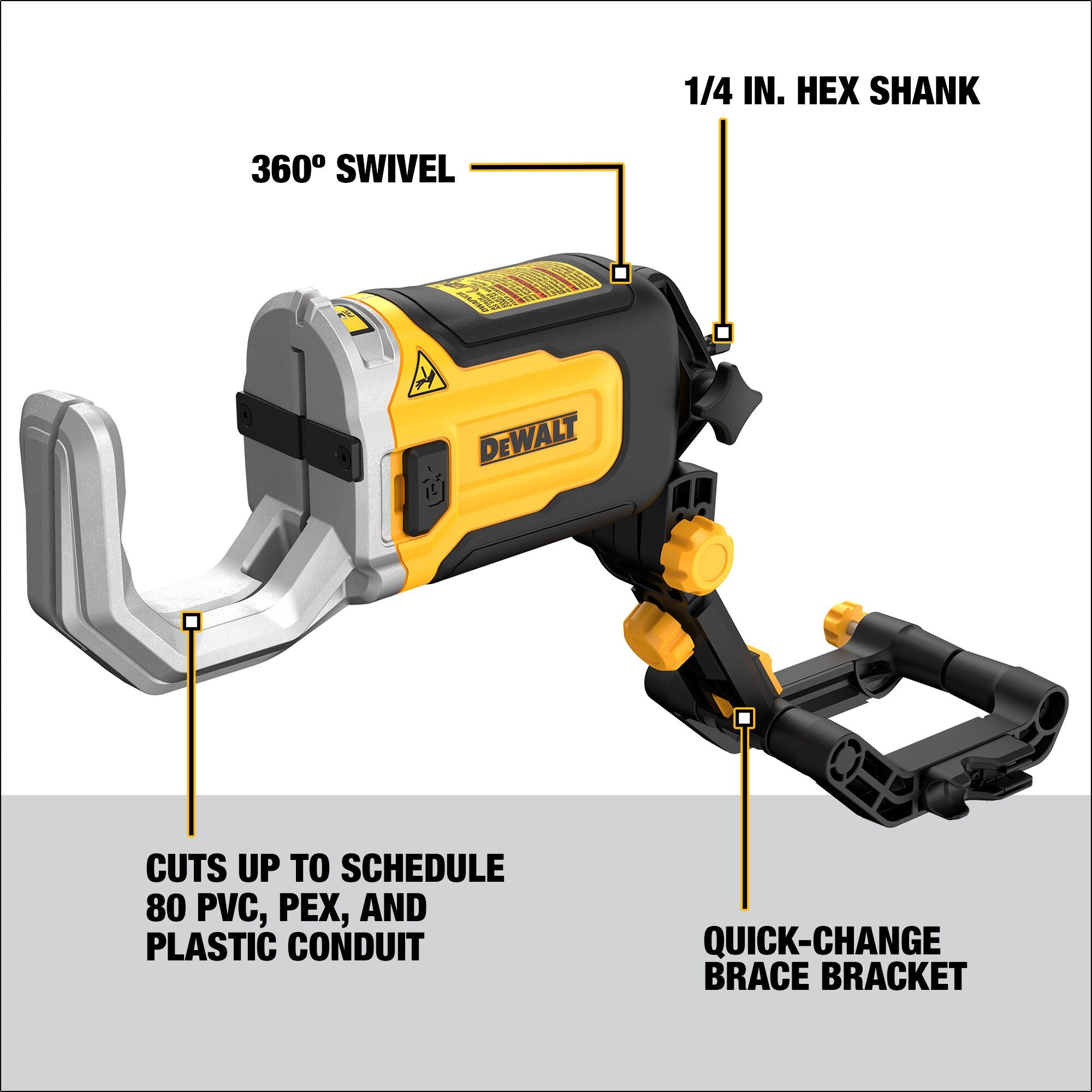 Dewalt Impact Ready PVC Cutter with Brace Bracket (coupeur de PVC prêt à l'emploi avec support)
