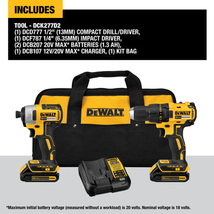 Dewalt 20V Max Cordless Drill Impact Driver 2-Tool Combo Kit