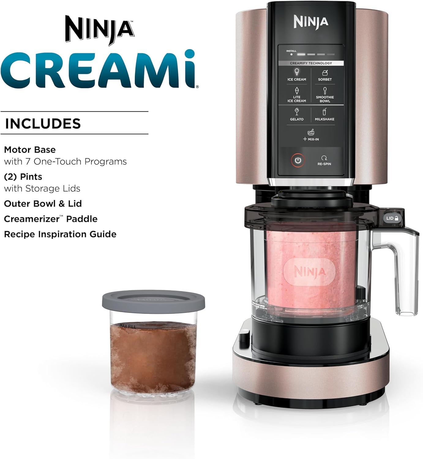 Ninja CREAMi NC301CRG 7 in 1 Ice Cream Maker – Rose Gold