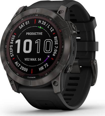 Garmin Fenix 7X Sapphire Solar Larger Adventure Smart Watch - Carbon Grey DLC Titanium with Black Band