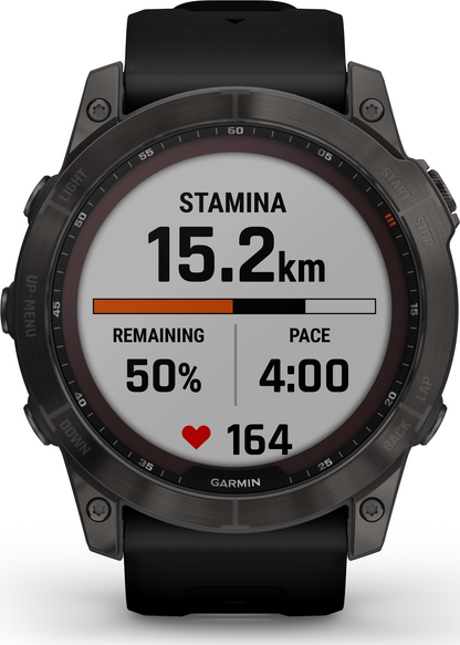 Garmin Fenix 7X Sapphire Solar Larger Adventure Smart Watch - Carbon Grey DLC Titanium with Black Band