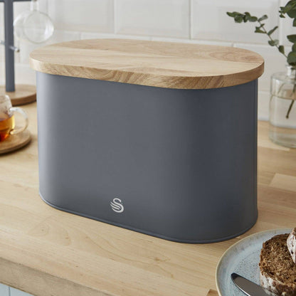 Swan Nordic Bread Bin with Cutting Board - Grey