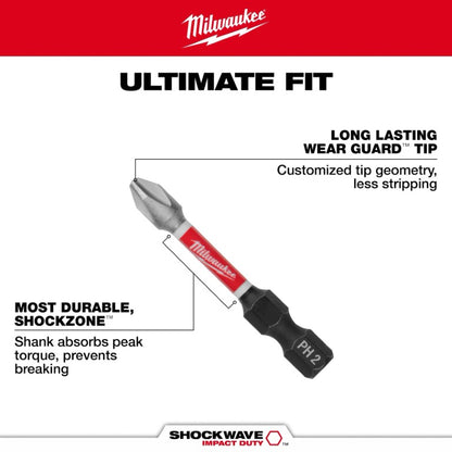 SHOCKWAVE 1" Impact Phillips Reduced #2 Insert Bits (Contractor Pack)