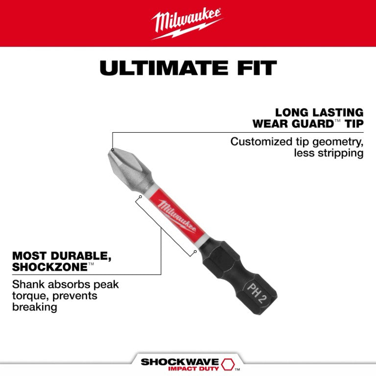 SHOCKWAVE 1" Impact Phillips Reduced #2 Insert Bits (Contractor Pack)