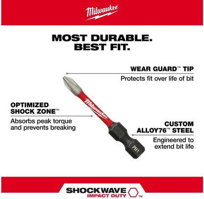 Milwaukee #2 Power Bit Hex Shank - 5 Pack