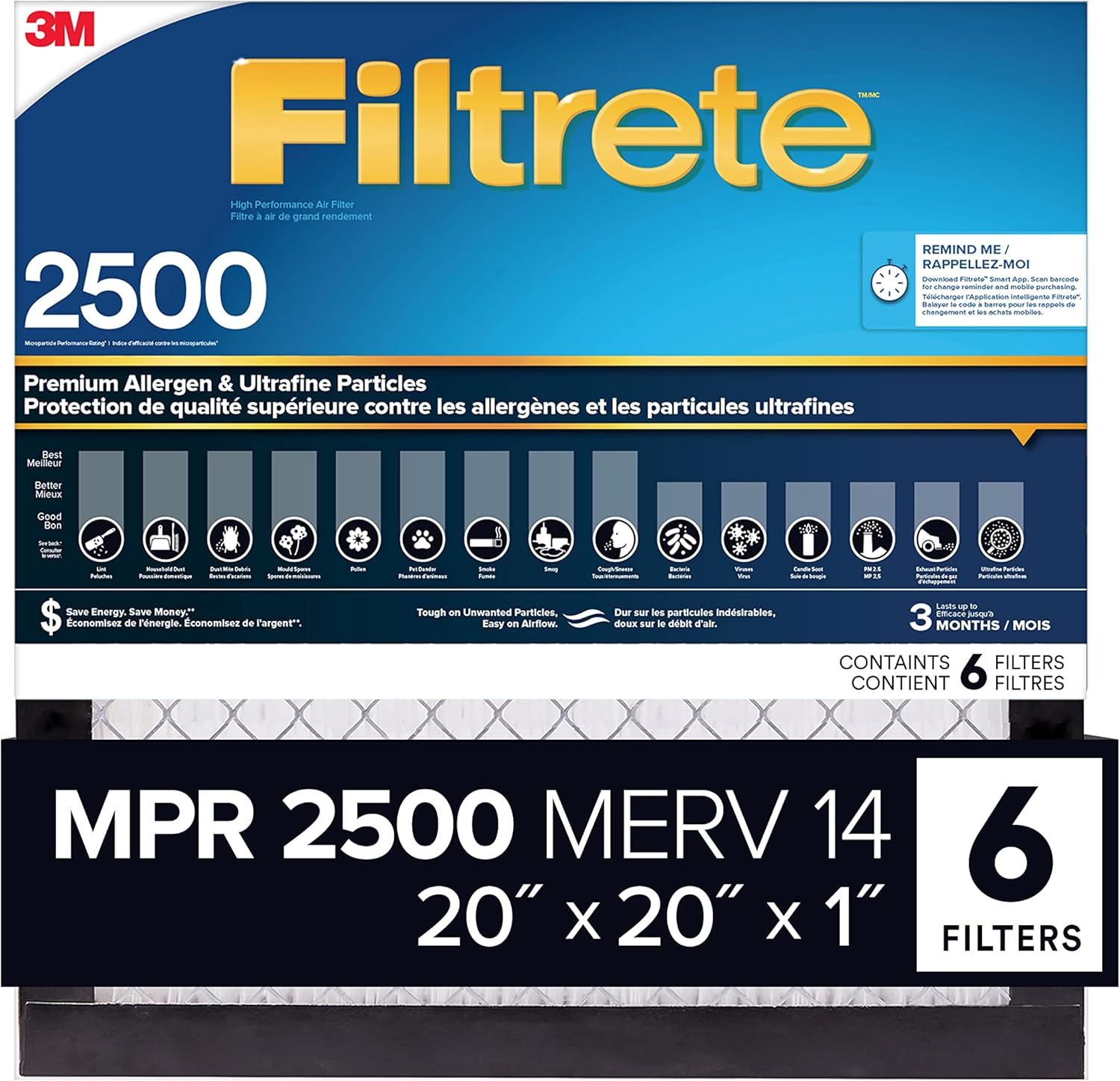 Filtrete 20 x 20 x 1 MPR2500 Furnace Filter - 6 Pack