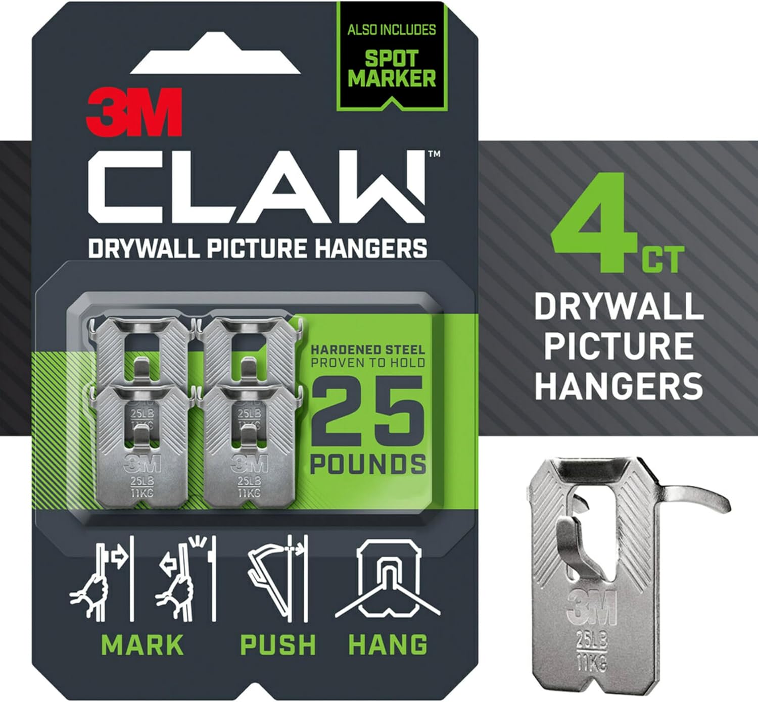 3M Claw Drywall Picture Hanger Holds 25Lbs - 4 Markers