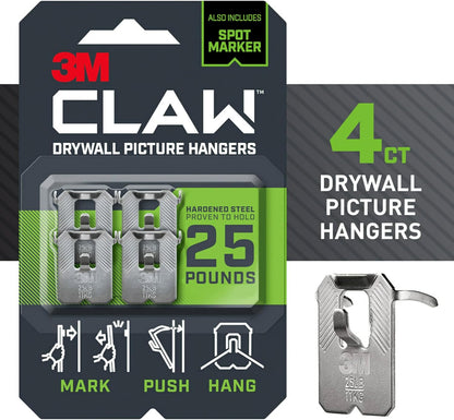 3M Claw Drywall Picture Hanger Holds 25Lbs - 4 Markers
