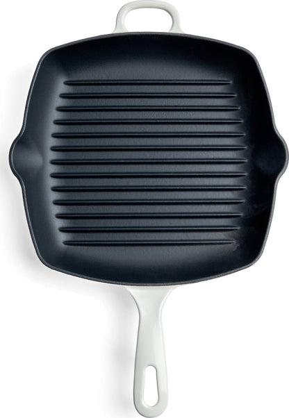 Chuck Hughes Grill Pan Square Cast Iron 10.25" - 26cm - Snow Goose White
