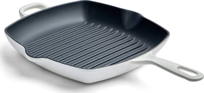 Chuck Hughes Grill Pan Square Cast Iron 10.25" - 26cm - Snow Goose White