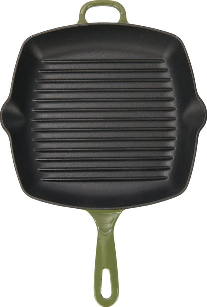 Chuck Hughes Grill Pan Square Cast Iron 10.25" - 26cm - Mallard Green