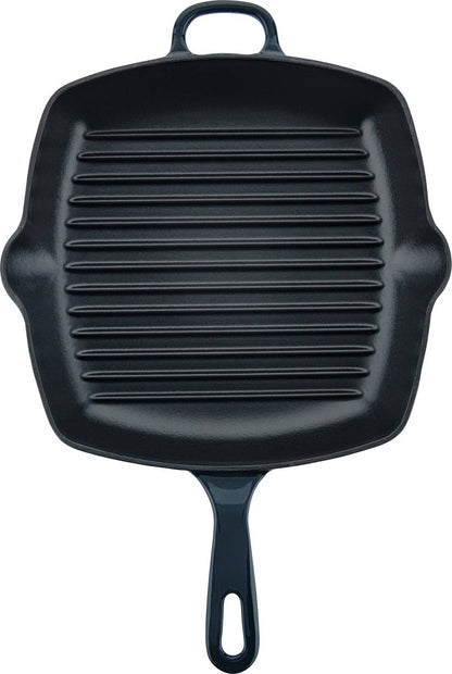 Chuck Hughes Grill Pan Square Cast Iron 10.25" - 26cm - Midnight Blue