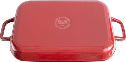 Chuck Hughes Shallow Roaster Cast Iron 2.38L - 33 x 21cm - Cardinal Red