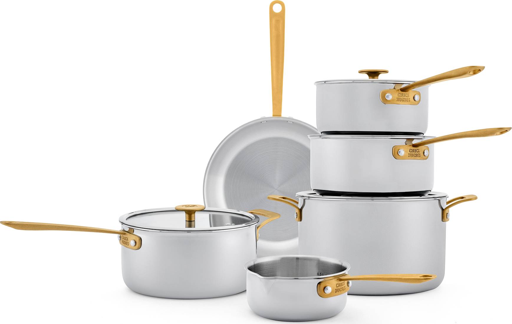 Chuck Hughes Cookware Set 3 Ply SS with Handles - 10 Pc