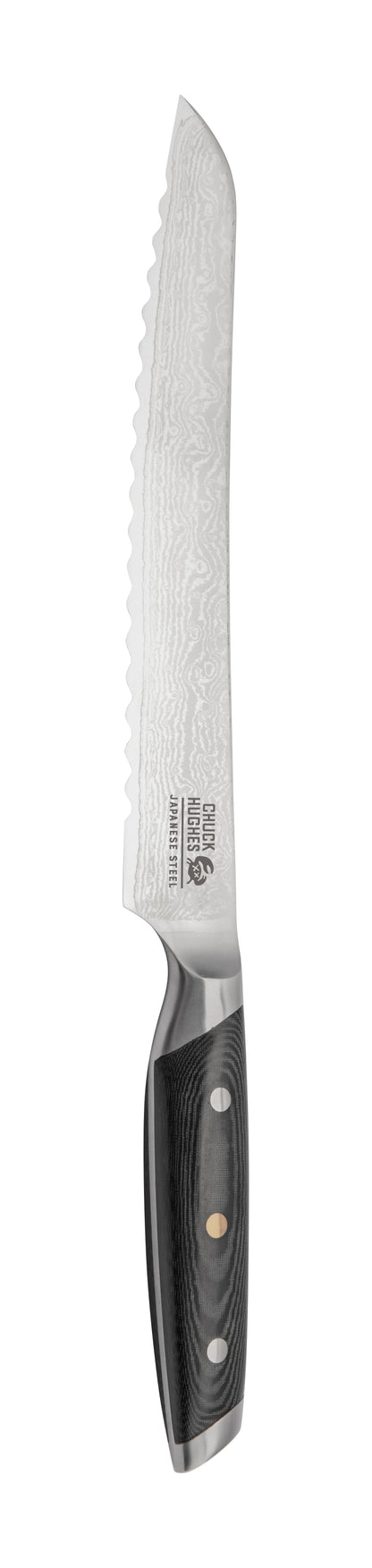 Chuck Hughes Damascus Knife Serrated Bread Knife 9"