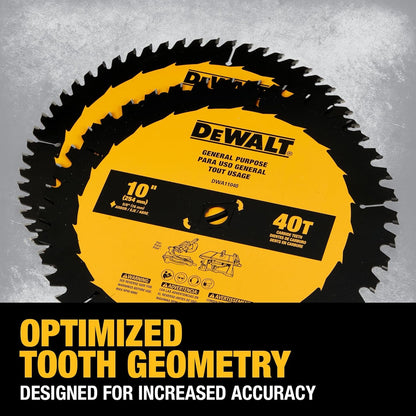 Dewalt 10" 40T - 60T lame de scie Combo Pack