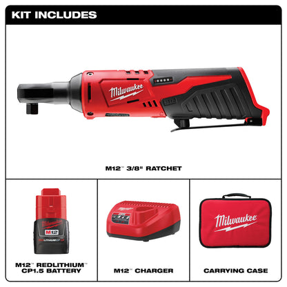 Milwaukee M12 3/8" Cordless Lithium Ratchet Kit with Tool Bag