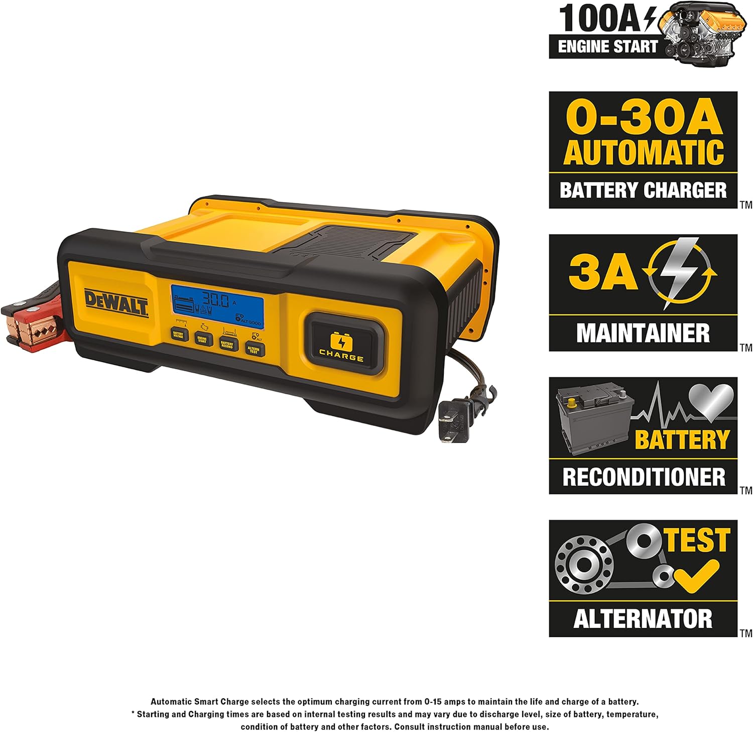 Chargeur de batterie professionnel Dewalt 30A avec démarrage du moteur