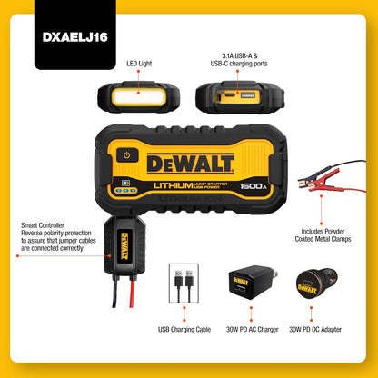 Dewalt 1600 Peak Amp Jump Starter Battery Booster & USB Power Station