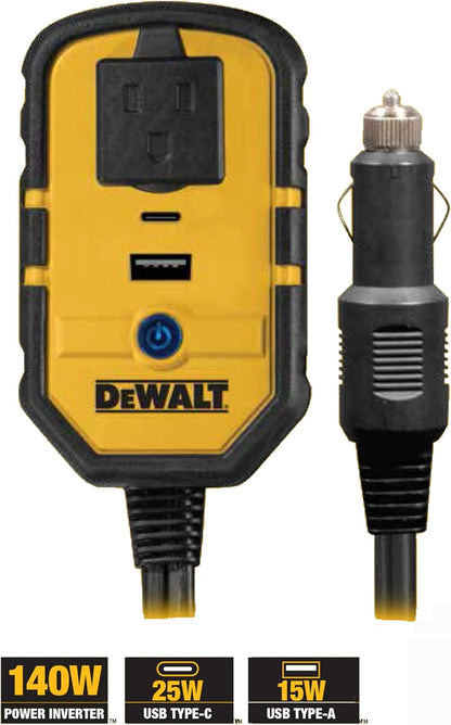 Dewalt Power Inverter 140W Car Converter 12V DC To 120V AC Power Outlet (convertisseur de courant)