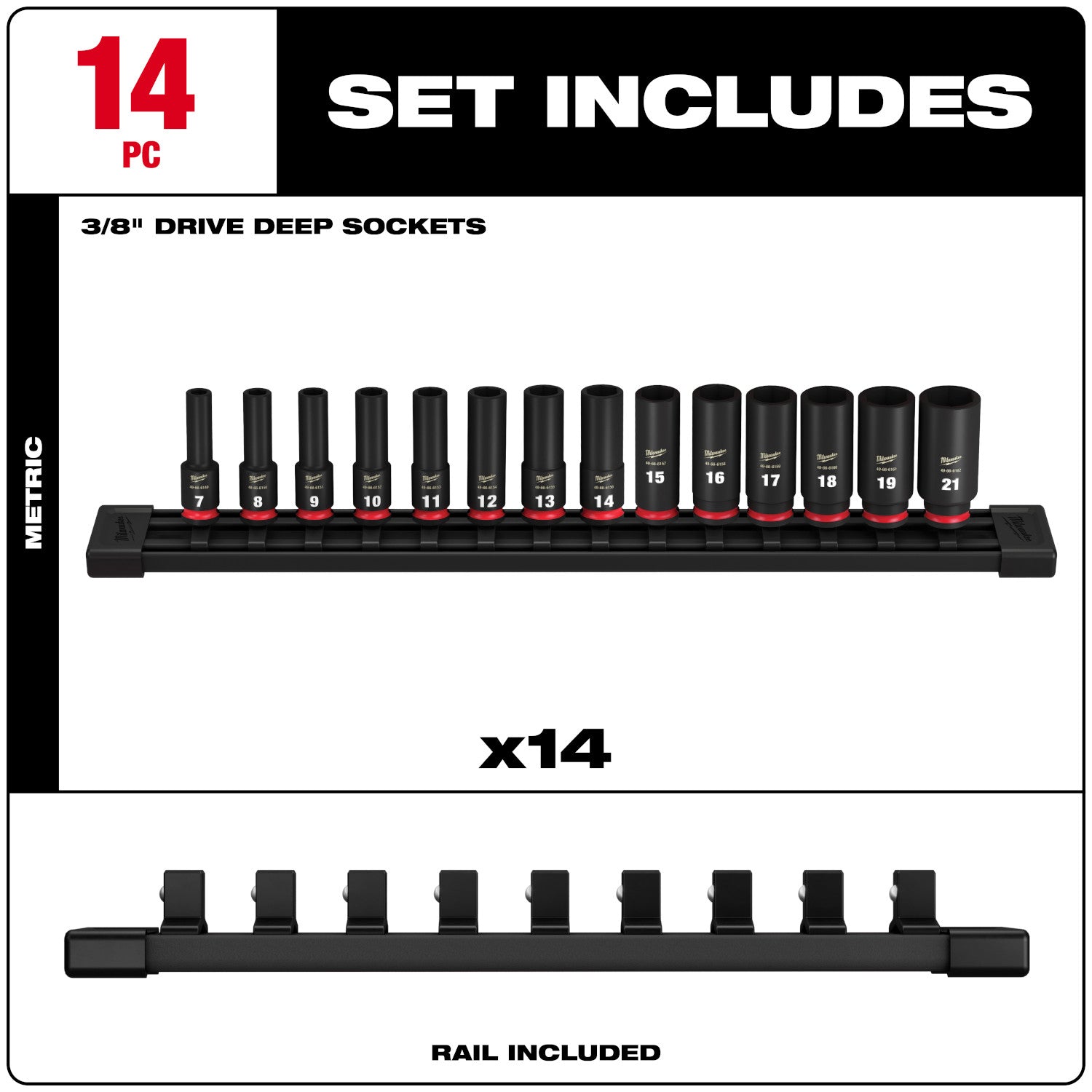 14PC SHOCKWAVE Impact Duty 3/8" Drive Metric Deep 6 Point Socket Set