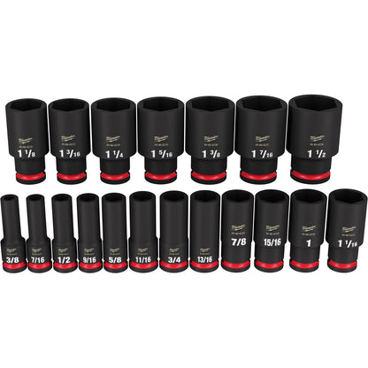 19PC SHOCKWAVE Impact Duty 1/2" Drive SAE Deep 6 Point Socket Set