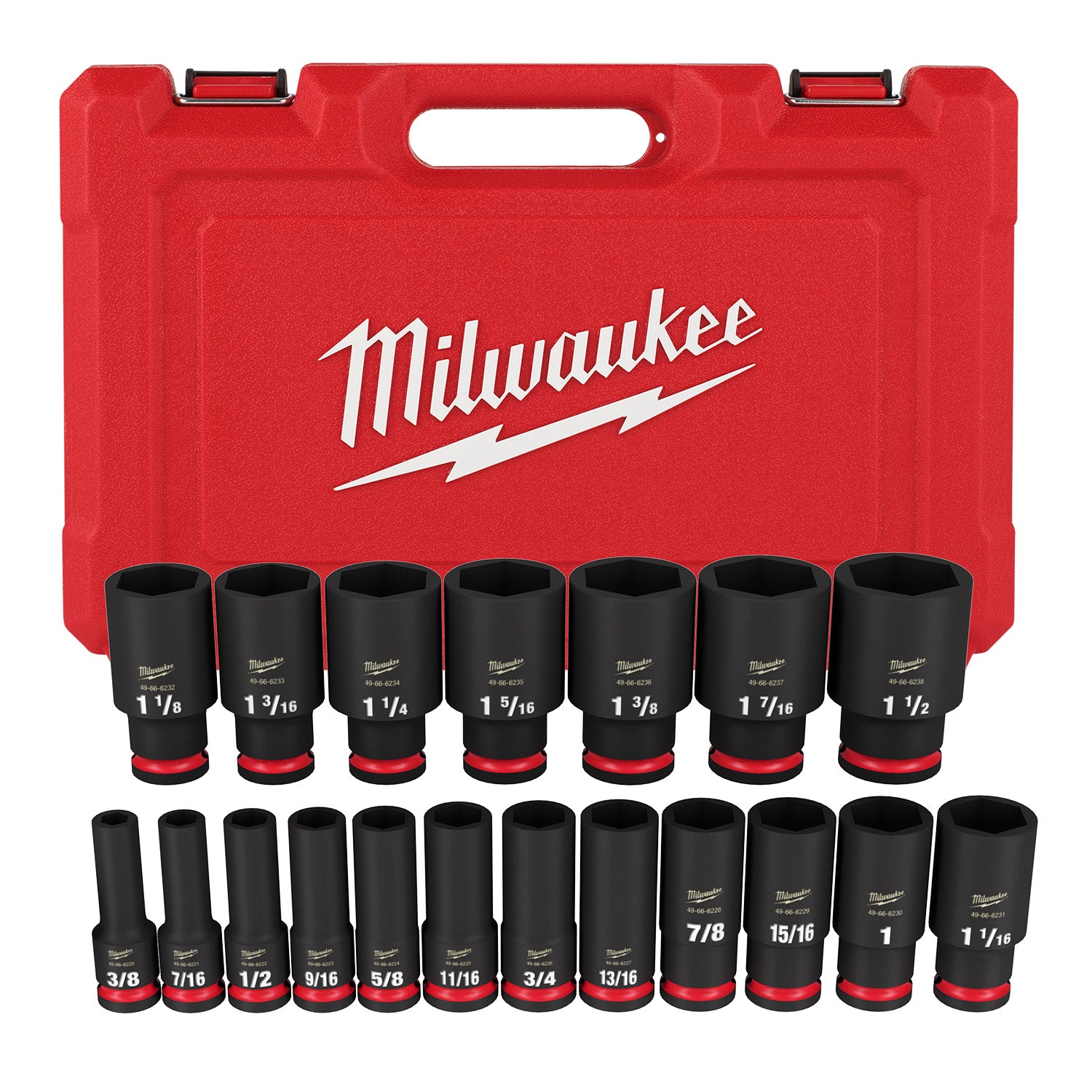 19PC SHOCKWAVE Impact Duty 1/2" Drive SAE Deep 6 Point Socket Set