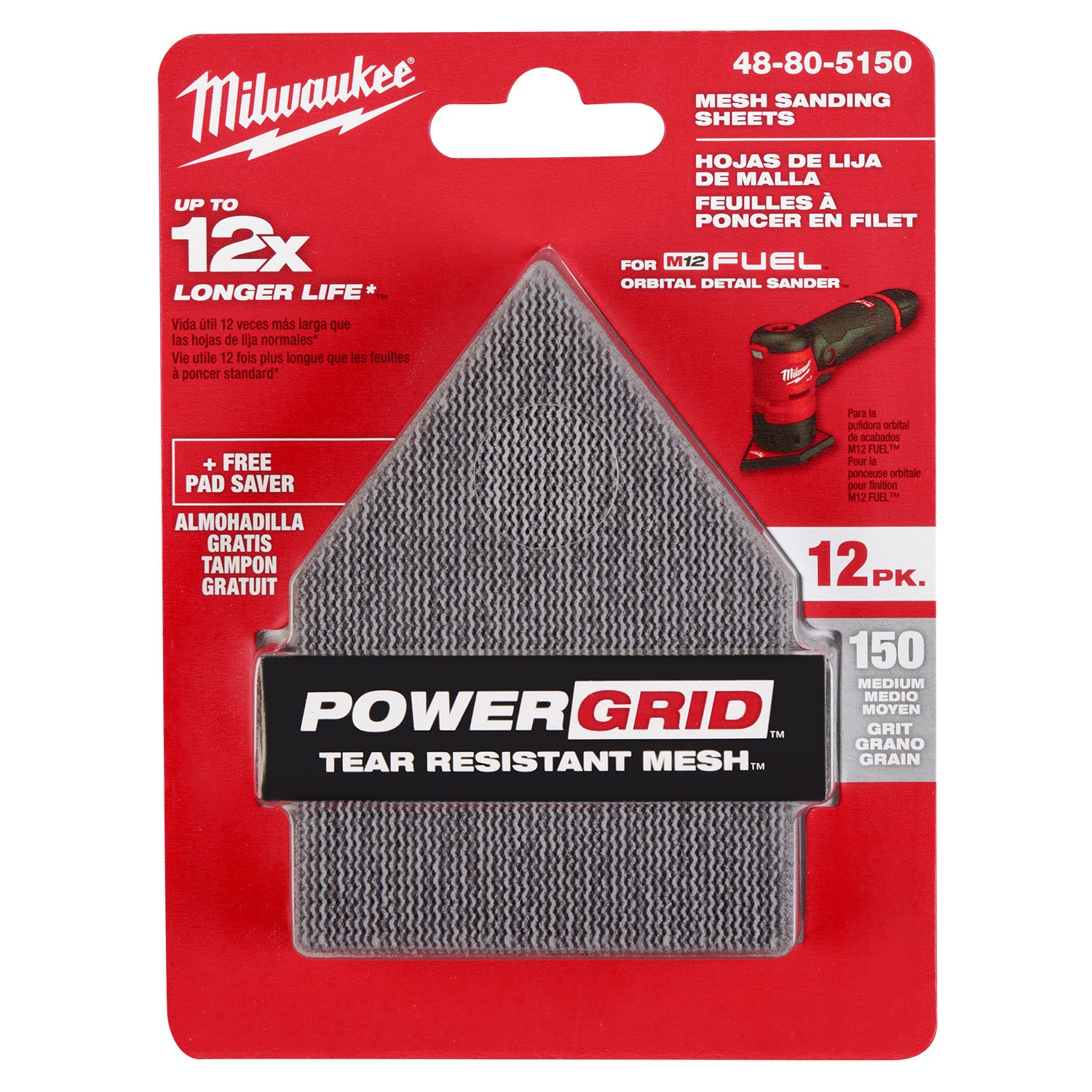 Feuilles abrasives 150 grains pour ponceuse orbitale M12 FUEL (12 PK)