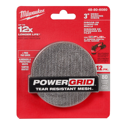 3" Disques de ponçage à mailles 80 avec mailles résistantes à la déchirure POWERGRID - (12 PK) + Pad Saver