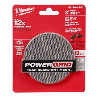 Disques de ponçage 3" à mailles 180 avec mailles résistantes à la déchirure POWERGRID - (12 PK) + Pad Saver